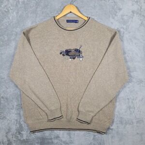 Pinnacle Sweater Mens XL Tan Golf Bag Embroidery Crewneck Cotton Blend USA Made